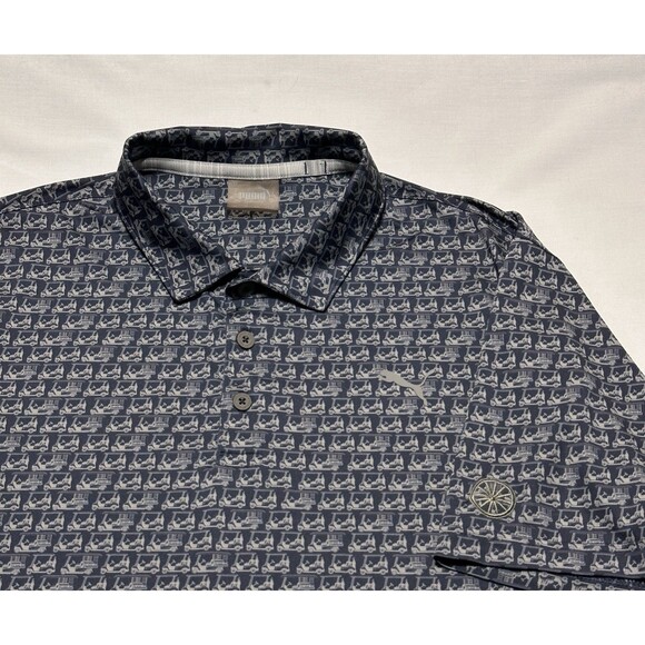 Puma Polo Shirt Mens XL Golf Cart AOP All Over Print LOGO ON SLEEVE - Picture 1 of 9
